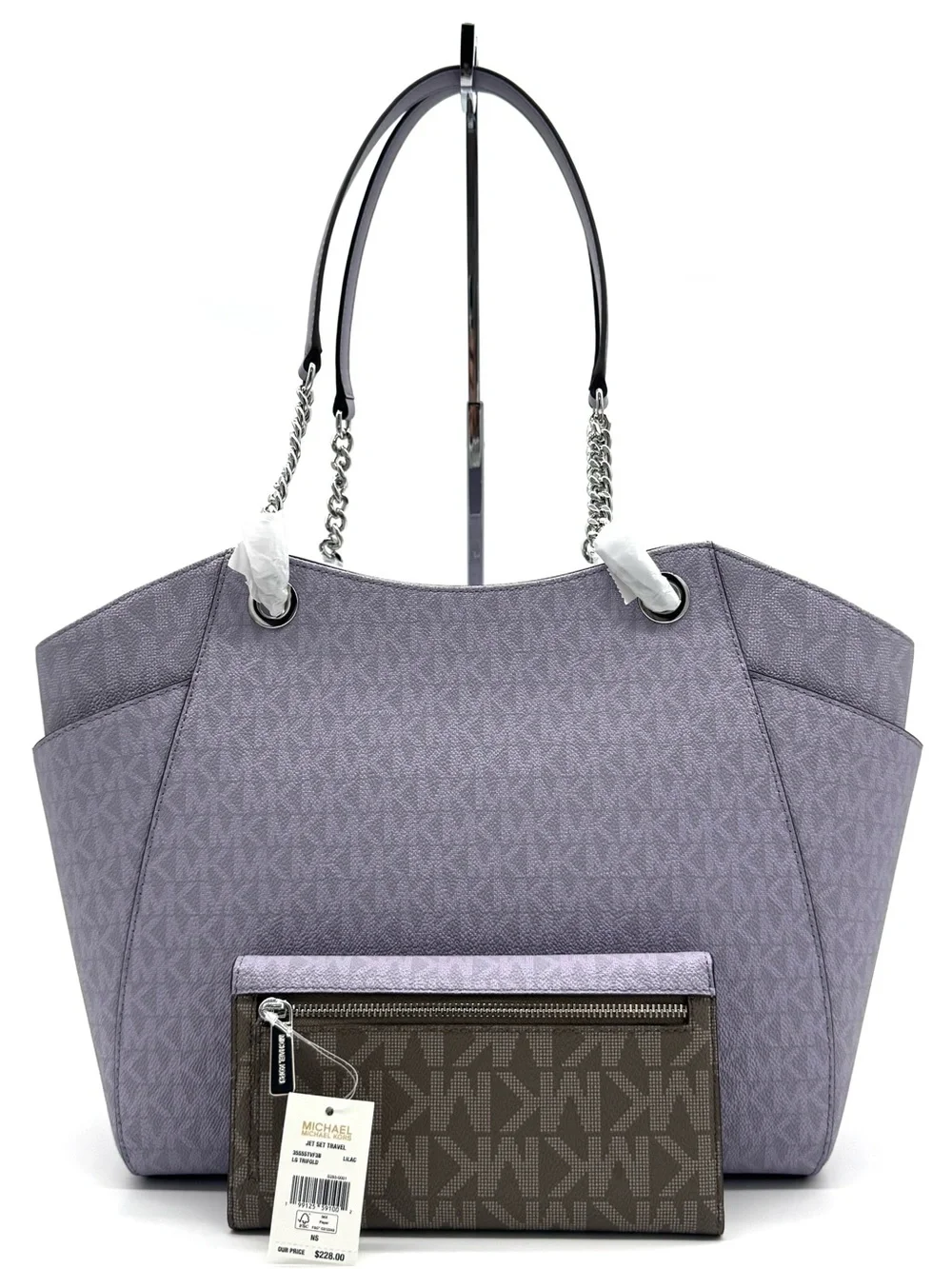 Michael Kors Jet Set Large Signature Logo Shoulder Bag w Matching Trifold Wallet